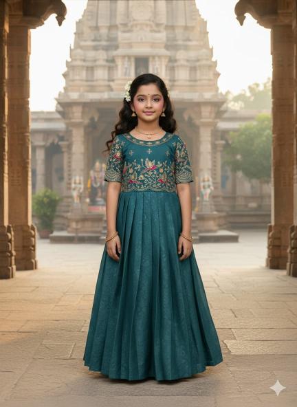 Kids gown georgette silk rama Blue Children apparel distributor